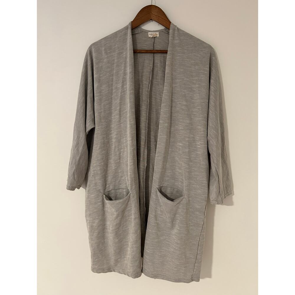Donni Anthropologie Grey White Ribbed Sweater Cardigan Light Weight EUC OSFA